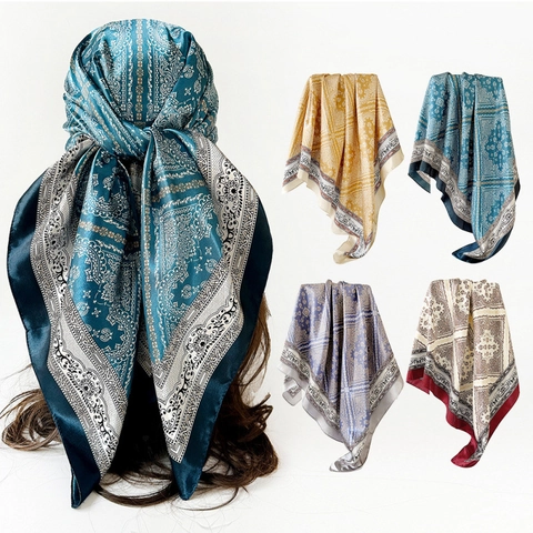 Eleganter Vintage Satin Viereckschal Mit Paisleymuster Für Damen Klassisches Seidengefühl Bandana Blumenmuster Dekorativer Halsschal