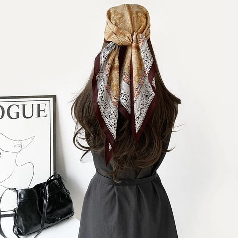 Women Vintage Paisley Print Satin Bandana French Style Triangle Scarf Multipurpose Hair Headband Waist Belt Accessories