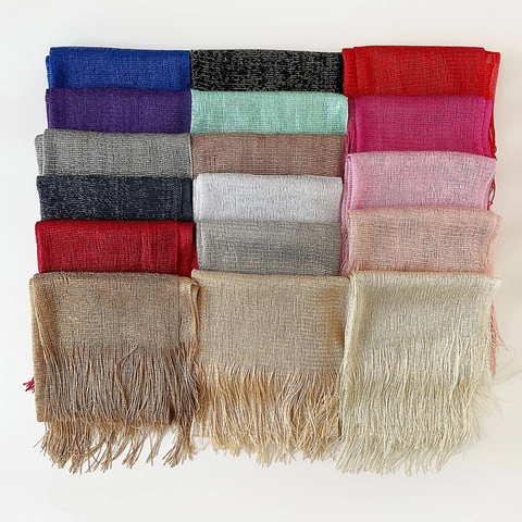 Elegant Metallic Lurex Fringe Shawl For Women Solid Color Hollow Mesh Evening Scarf For Wedding Party Long Tassel Wrap