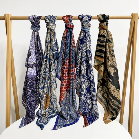 Large Square Scarf For Women Vintage Paisley Print Silky Satin Shawl Lightweight Sun Protection Ethnic Wrap Headscarf For Vacation Daily