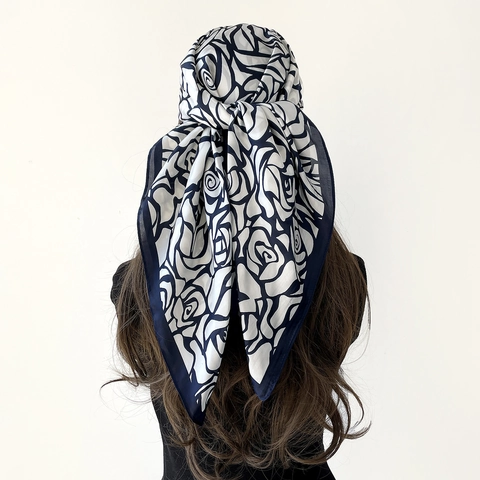 Women's Vintage Rose Floral Print Satin Square Scarf Large Silk Like Bandana Head Wrap Shawl For Daily Vacation Office Fashion Accessory