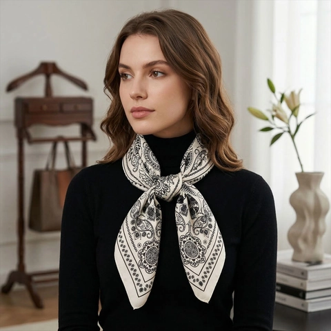 Retro Paisley Print Satin Square Scarf Smooth Silky Headband Hair Wrap Fashion Neck Scarf Accessories For Women