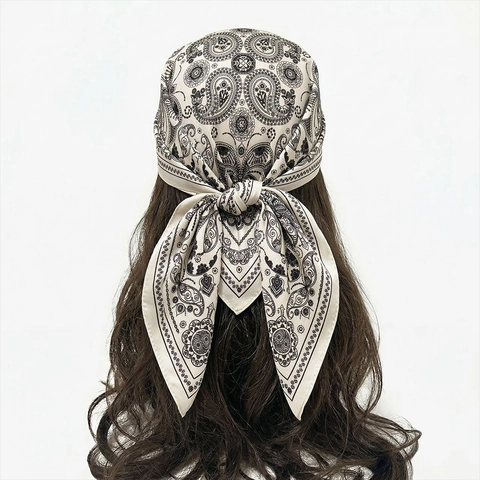 Retro Paisley Print Satin Square Scarf Smooth Silky Headband Hair Wrap Fashion Neck Scarf Accessories For Women