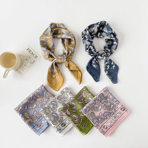 Paisley Sonne Stern Druck Satin Polyester Quadratisches Halstuch Bandana Kopftuch Damenschal Bohemian Mode Accessoires