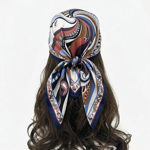 Elegant Satin Square Scarf Women Silk Like Paisley Geometric Pattern Hair Bandana Fashion Neck Wrap Lightweight Shawl