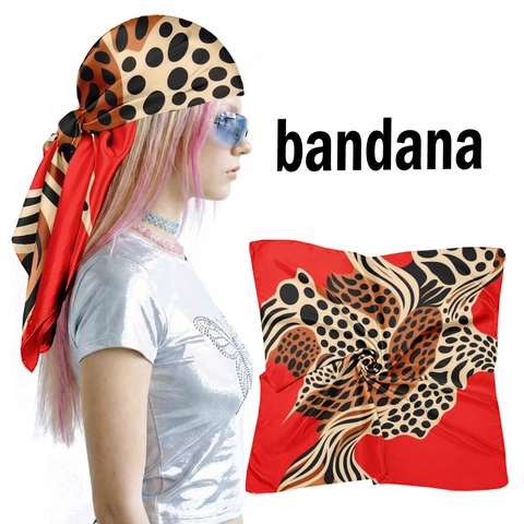 Red Leopard Print Satin Square Scarf For Women Fashion Streetwear Headband Neck Scarf Versatile Decorative Satin Scarf
