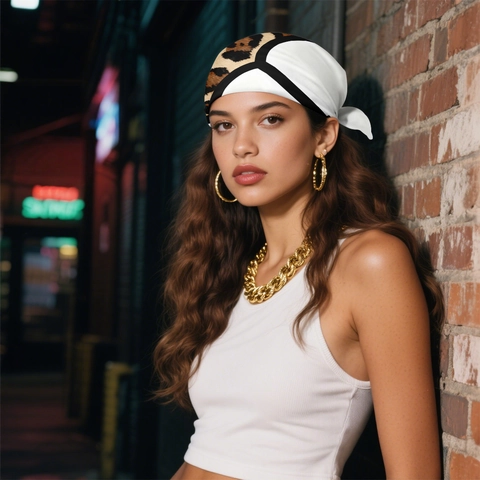 Damen Leoparden Regenschirm Print Satin Bandana Viereckstuch Seidig Kopfbedeckung Mode Halstuch Haar Accessoire Trendige Streetwear