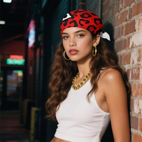 Carré de Soie Satin Mode Femme Imprimé Léopard Cœur Rouge Bandana Foulard de Cou Élégant Accessoire Cheveux Soyeux