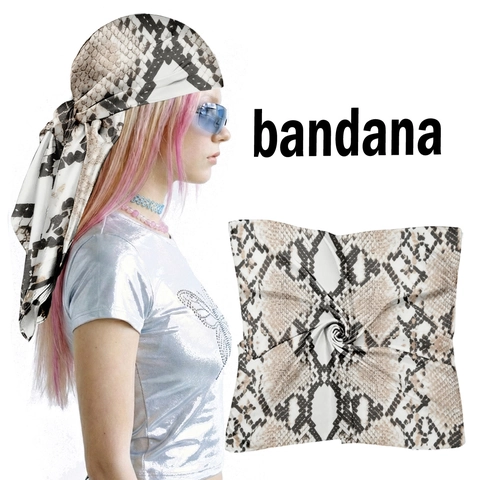 Women Fashion Snake Skin Print Satin Square Scarf Silk Like Bandana Headwrap Neck Scarf Hair Accessory For Daily Party
