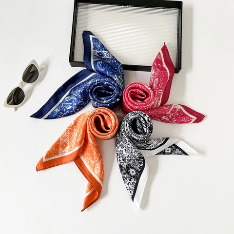 Elegant Paisley Print Satin Square Scarf For Women Stylish Totem Pattern Head Scarf Neck Scarf Fashion Decorative Wraps