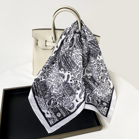 Elegant Paisley Print Satin Square Scarf For Women Stylish Totem Pattern Head Scarf Neck Scarf Fashion Decorative Wraps