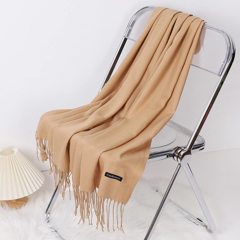 Écharpe Longue D'Hiver Pour Femmes En Imitation Cachemire Couleur Unie Châle Chaud Doux À La Mode Avec Glands Pour L'Hiver