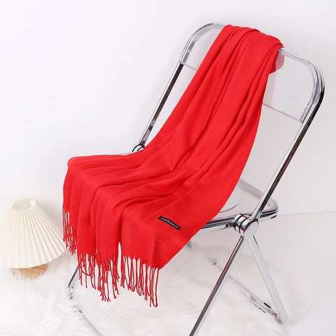 Women's Solid Color Winter Scarf Warm Thick Imitation Cashmere Shawl Wrap With Tassels Casual Elegant Daily Outdoor Scarf