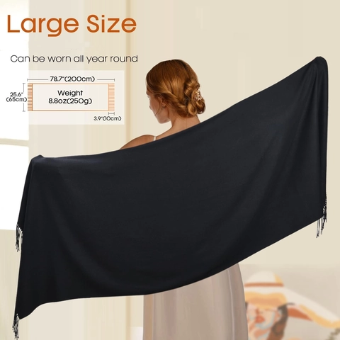 Solid Color Imitation Cashmere Scarf For Women Winter Warm Soft Long Scarf Large Shawl Wrap With Tassels Elegant Pashmina Style Neck Wear