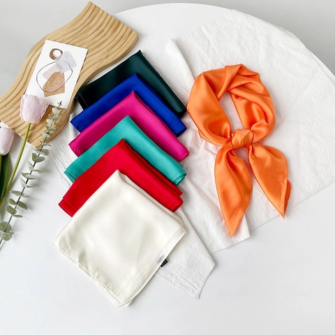 Elegant Satin Square Scarf Solid Color Fashion Bandana Hair Tie Neck Wrap Headscarf For Women Commute Daily Accessory