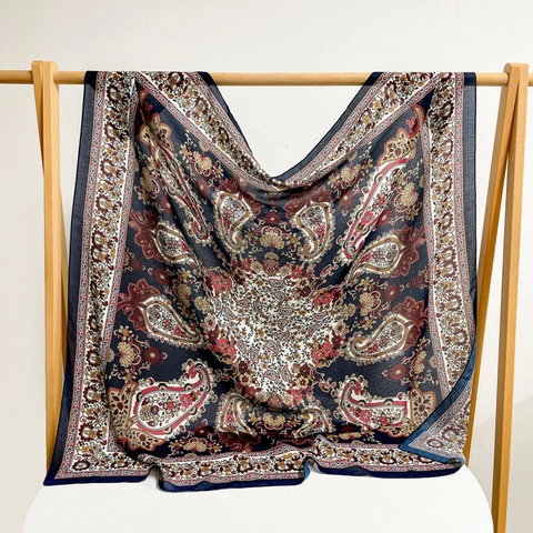 Large Square Scarf For Women Vintage Paisley Print Silky Satin Shawl Lightweight Sun Protection Ethnic Wrap Headscarf For Vacation Daily