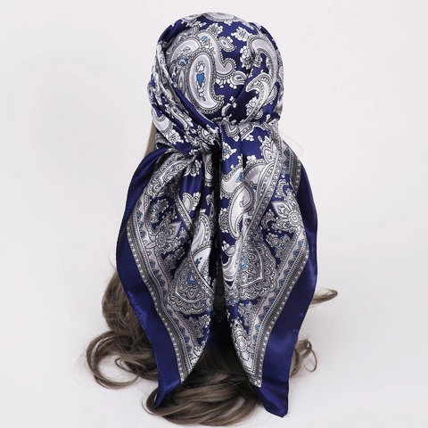 Paisley Print Large Square Scarf Satin Polyester Satin Feeling Headscarf Retro Ethnic Style For Women Fashion Wrap