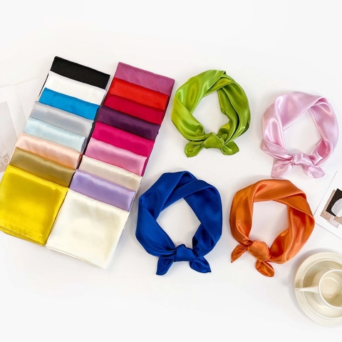 Elegant Satin Solid Color Square Scarf For Women Soft Glossy Bandana Neck Head Decoration Office Daily Wear Fashion Accessory