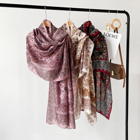 Women Vintage Paisley Print Polyester Long Scarf Lightweight Large Shawl Bohemian Floral Wrap For Spring Autumn Daily Wear