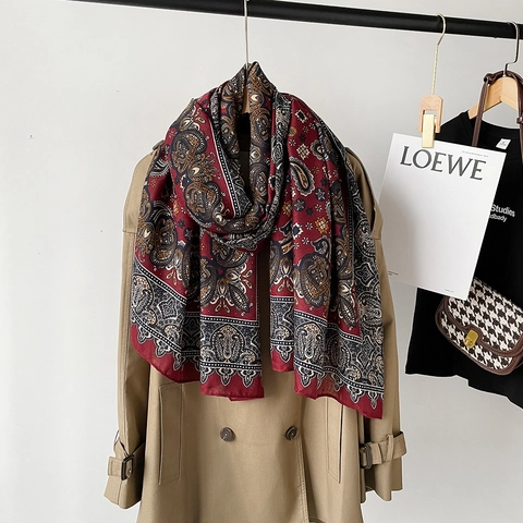 Women Vintage Paisley Print Polyester Long Scarf Lightweight Large Shawl Bohemian Floral Wrap For Spring Autumn Daily Wear