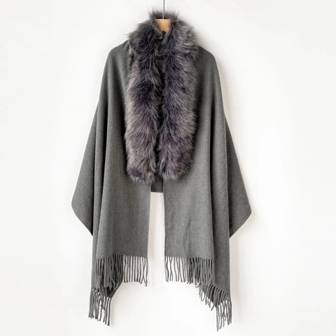 Women Elegant Faux Fur Collar Scarf Imitation Cashmere Scarf Leopard Plaid Zebra Printed Shawl With Tassel Winter Warm Wraps