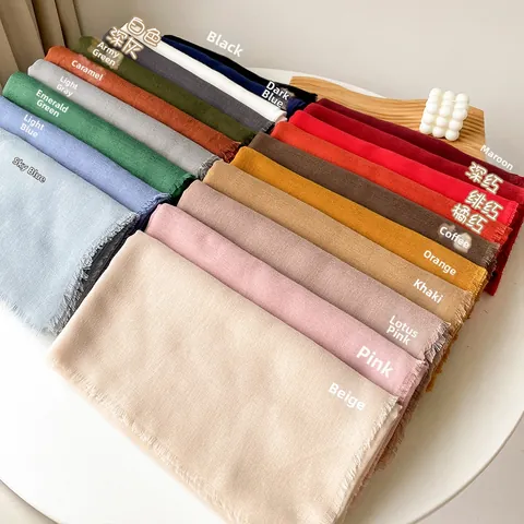 Women's Solid Color Shawl Scarf With Fringed Edges Elegant Imitation Cotton Linen Large Square Scarf For Daily Office Party