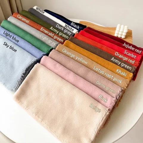 Women's Solid Color Shawl Scarf With Fringed Edges Elegant Imitation Cotton Linen Large Square Scarf For Daily Office Party