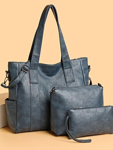 Bolso Tote de Mujer Con Bolso Bandolera Y Estuche Gran Capacidad Cuero PU Bolso de Hombro Retro Casual Moda Para Uso Diario