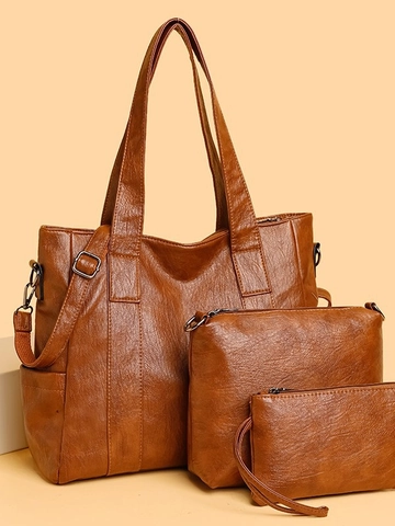 Bolso Tote de Mujer Con Bolso Bandolera Y Estuche Gran Capacidad Cuero PU Bolso de Hombro Retro Casual Moda Para Uso Diario