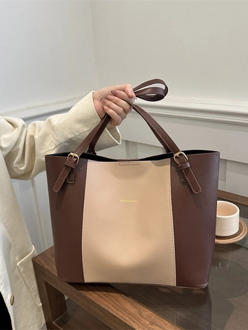 Vintage PU Leder Große Kapazität Tote Tasche Für Damen Retro Farbblock Schultertasche Einfach Pendeln Büro Reise Tasche