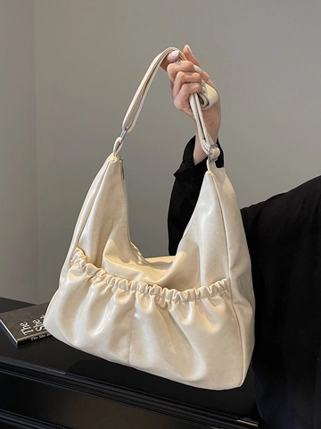 Sac à Bandoulière en Cuir PU Plissé Style Maillard Vintage Pour Femmes Sac Bandoulière Hobo Grande Capacité Fourre-Tout