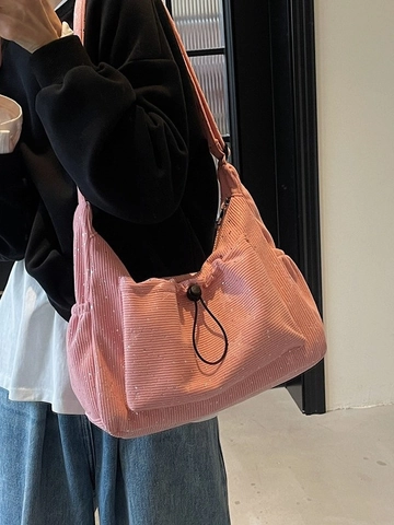 Dames Corduroy Schoudertas Met Sterpatroon Grote Capaciteit Trekkoord Crossbody Tas Casual Dagelijkse Hobo Tas