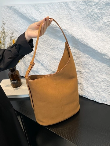 Minimalistische Damen PU Umhängetasche Wildleder-Textur Große Kapazität Verstellbarer Riemen Mode Pendler Eimer Hobo Tasche