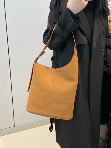 Minimalistische Damen PU Umhängetasche Wildleder-Textur Große Kapazität Verstellbarer Riemen Mode Pendler Eimer Hobo Tasche
