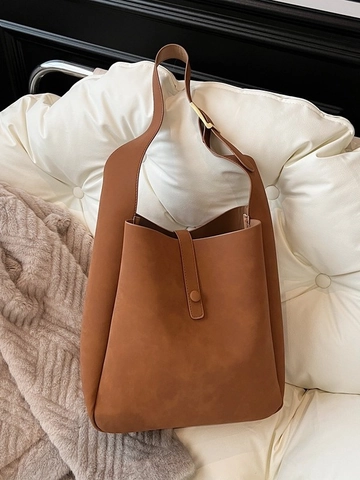 Retro Matte PU Leder Eimer Tragetasche Für Damen Minimalistisch Große Kapazität Schultertasche Mit Verstellbarem Riemen Pendeln