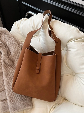 Retro Matte PU Leder Eimer Tragetasche Für Damen Minimalistisch Große Kapazität Schultertasche Mit Verstellbarem Riemen Pendeln