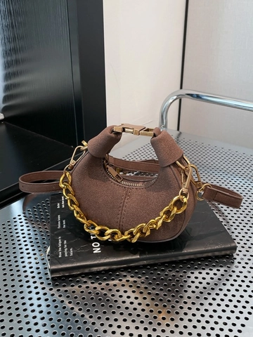 Women Fashion Mini Crescent Crossbody Bag With Gold Chain PU Suede Texture Shoulder Handbag Small Niche Designer Bag