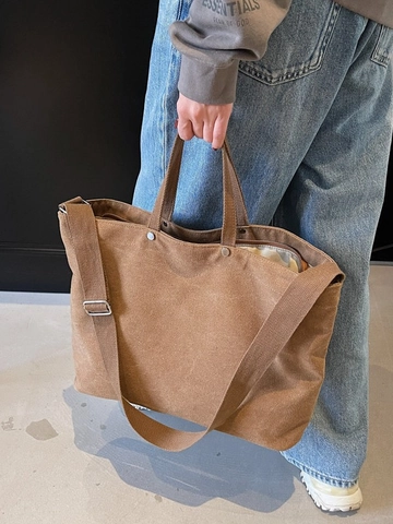 Damen Große Kapazität Segeltuch Tote Bag Casual Minimalistische Schultertasche Mit Verstellbarem Riemen Nieten Reißverschluss Pendler Handtasche