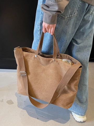 Damen Große Kapazität Segeltuch Tote Bag Casual Minimalistische Schultertasche Mit Verstellbarem Riemen Nieten Reißverschluss Pendler Handtasche