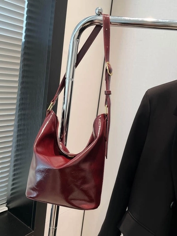 Vintage Glänzende PU Leder Hobo Umhängetasche Für Damen Große Kapazität Eimertasche Mit Verstellbarem Gurt Alltag Pendeln Tote