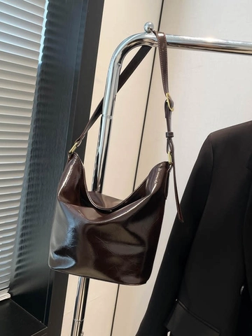 Vintage Glänzende PU Leder Hobo Umhängetasche Für Damen Große Kapazität Eimertasche Mit Verstellbarem Gurt Alltag Pendeln Tote