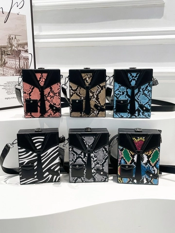 Creative Tuxedo Suit Design Box Shoulder Bag Women PU Leather Snake Zebra Pattern Mini Crossbody Bag Fashion Trendy Purse