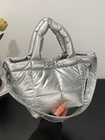 Women Quilted Puffer Shoulder Bag Large Capacity Metallic Gloss Oxford Cloth Tote Bag Fashion Padded Underarm Bag Casual Handbag
