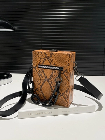 Borsa a Tracolla Piccola Quadrata da Donna in Pelle PU con Stampa Serpente con Catena Grossa Borsa a Spalla Vintage Messenger Bag