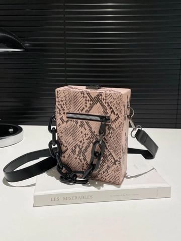 Borsa a Tracolla Piccola Quadrata da Donna in Pelle PU con Stampa Serpente con Catena Grossa Borsa a Spalla Vintage Messenger Bag