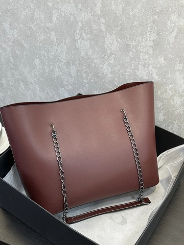 Sac Fourre-tout Minimaliste en Cuir PU Avec Bandoulière en Chaîne Métallique Grande Capacité Coutures Contrastées Femmes