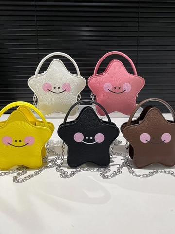 Linda Bolso Bandolera Mini en Forma de Estrella Con Cara Sonriente Cuero PU Textura Lichi Bolso de Mano Cadena Plateada para Mujer