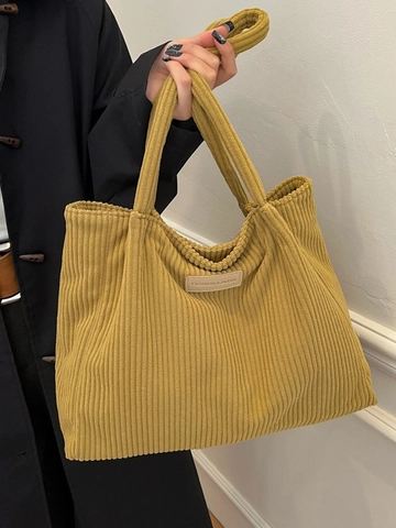Grote Capaciteit Corduroy Tote Bag Voor Vrouwen Koreaanse Stijl Schoudertas Met Mode Patch Dagelijks Woon-Werkverkeer Student