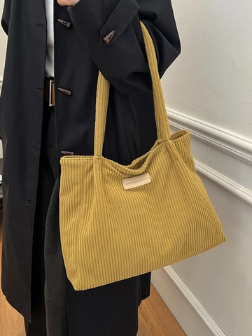 Grote Capaciteit Corduroy Tote Bag Voor Vrouwen Koreaanse Stijl Schoudertas Met Mode Patch Dagelijks Woon-Werkverkeer Student