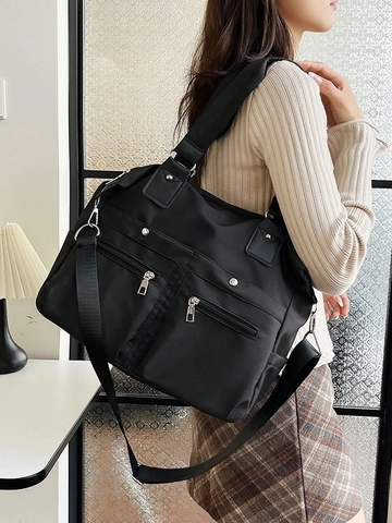Damen Große Kapazität Nylon Tragetasche Lässig Einfarbig Mehrere Taschen Umhängetasche Funktionale Reisetasche Alltag